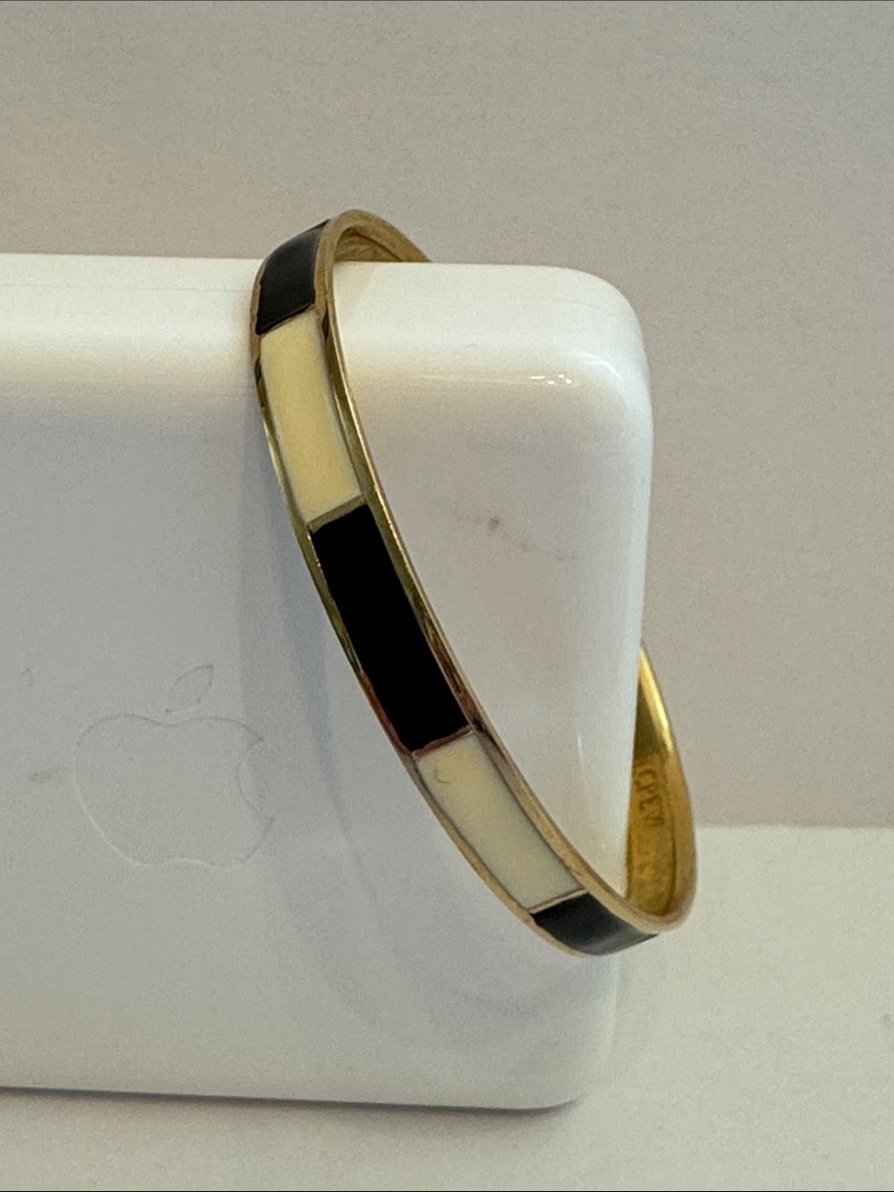 J. Crew Gold-Tone Black and Cream Enamel Bangle